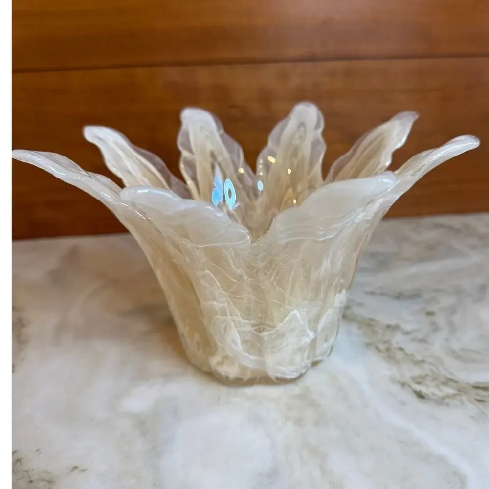 Murano Glass Opalescent Swirl Lotus Flower Candle Holder